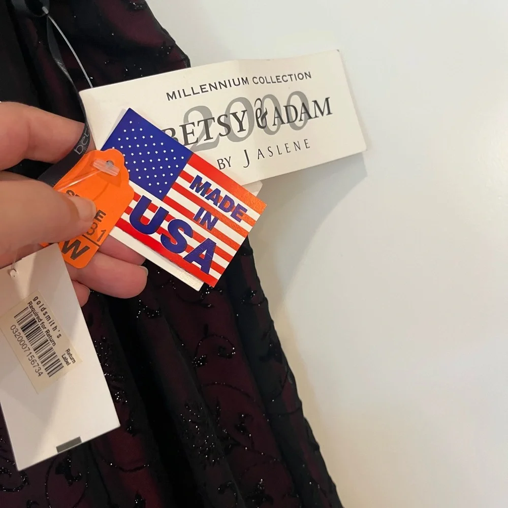 NWT Betsy & Adam Y2K sheer velvet burnout floral burgundy glittery formal dress - Picture 5 of 13